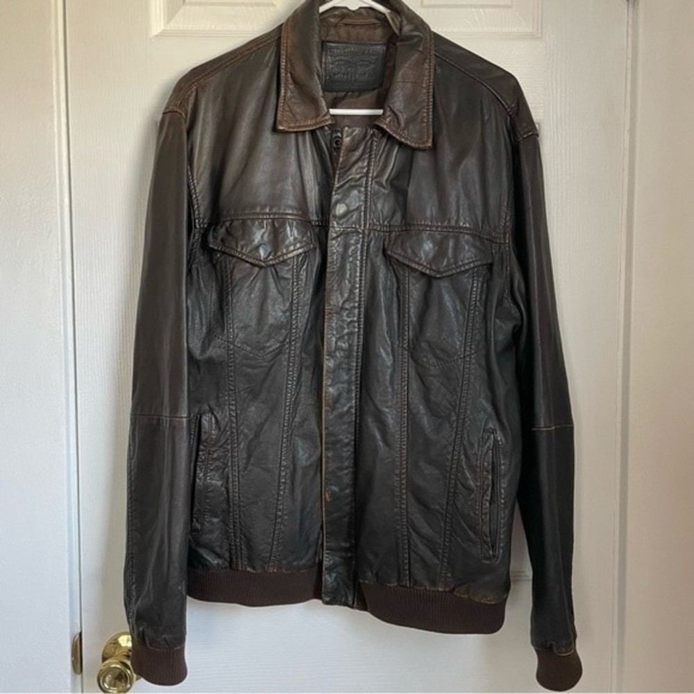 Vintage Levi's brown lambskin leather jacket size L mens bomber jacket